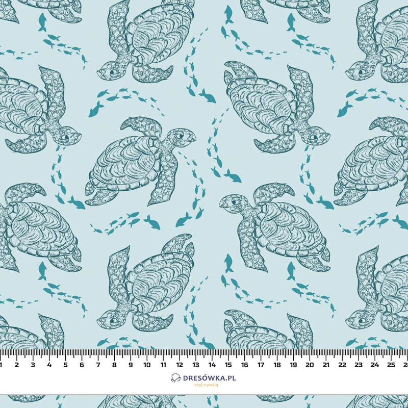 TURTLES AND SHOAL (BLUE PLANET) - looped knit fabric