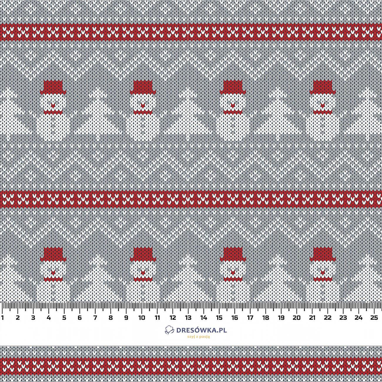 SNOWMEN WITH CHRISTMAS TREES / grey  - Hydrophobic brushed knit