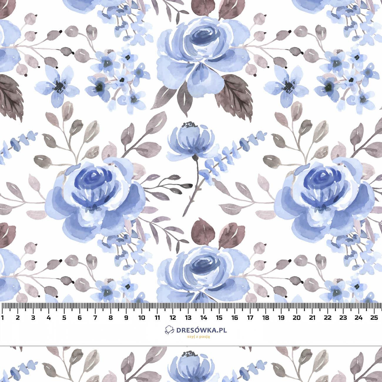 BLUE FLOWERS - brushed knit fabric with teddy / alpine fleece