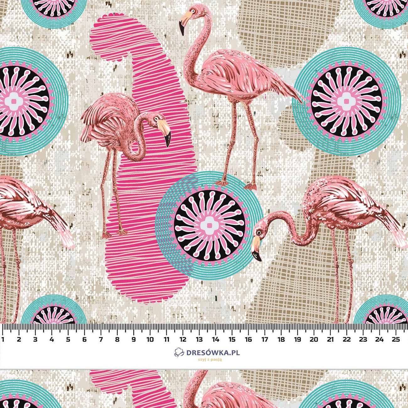 FLAMINGOS AND ROSETTES - viscose woven fabric