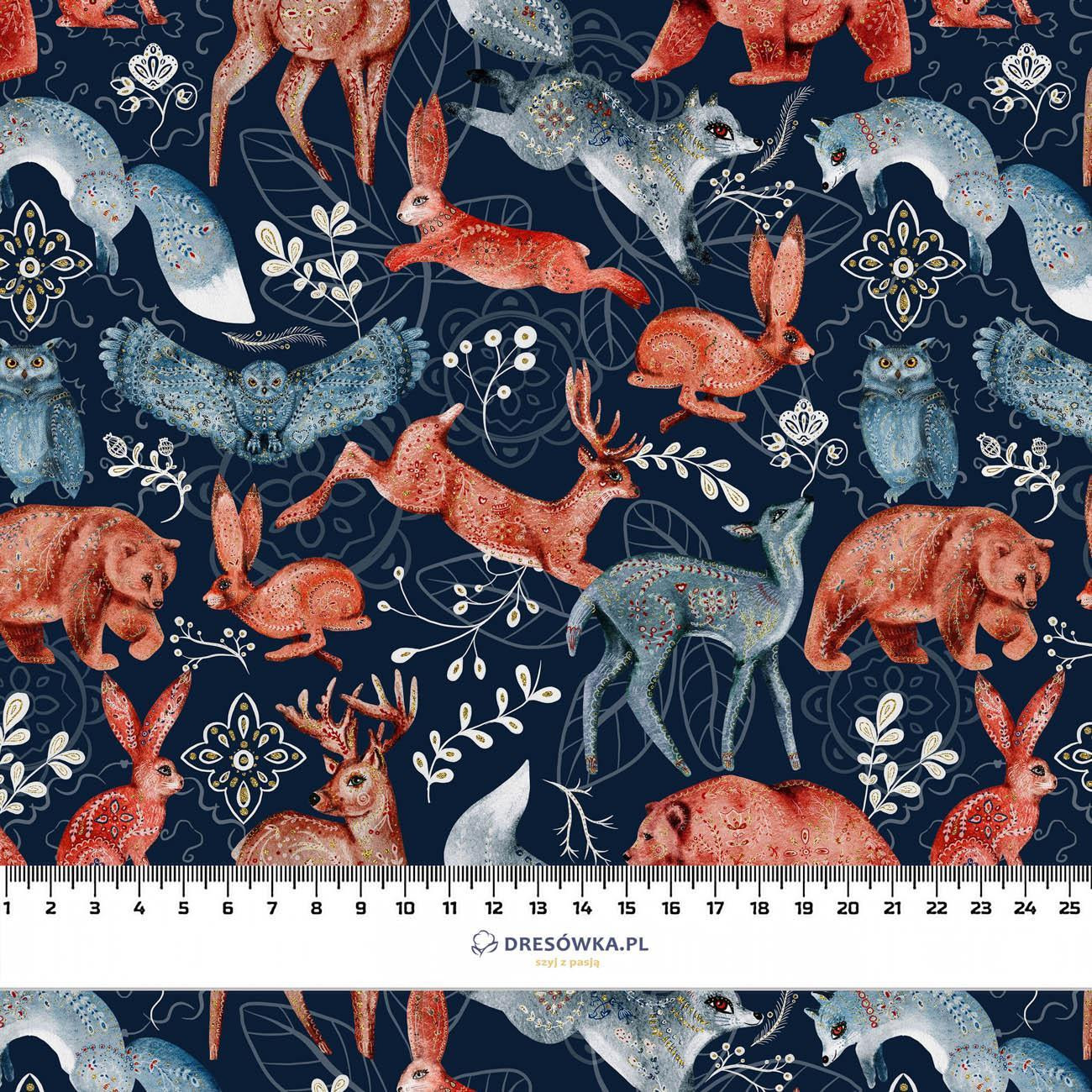 FOLK ANIMALS pat. 1 / dark blue (FOLK FOREST) - Cotton woven fabric