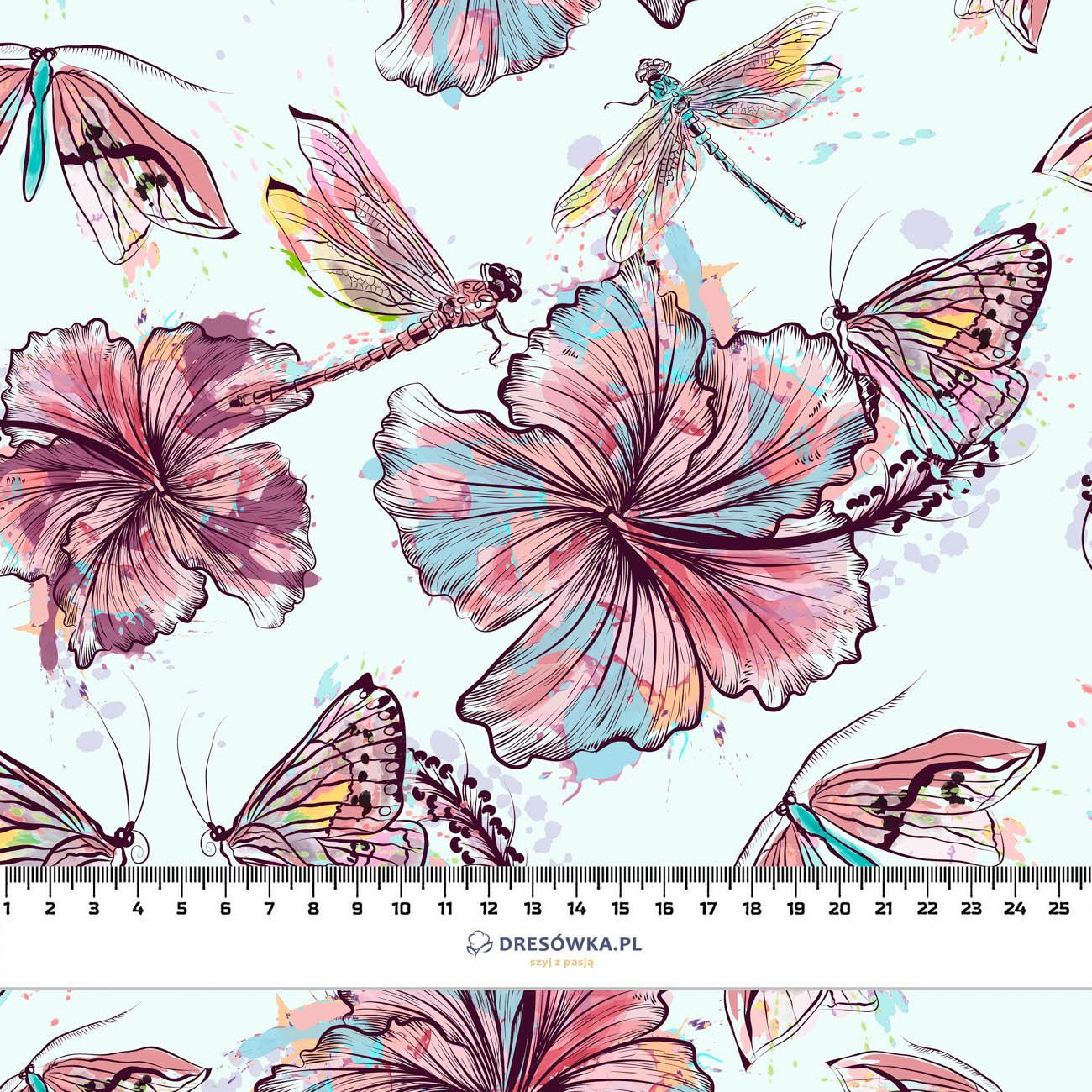 HIBISCUS AND BUTTERFLIES - Cotton woven fabric