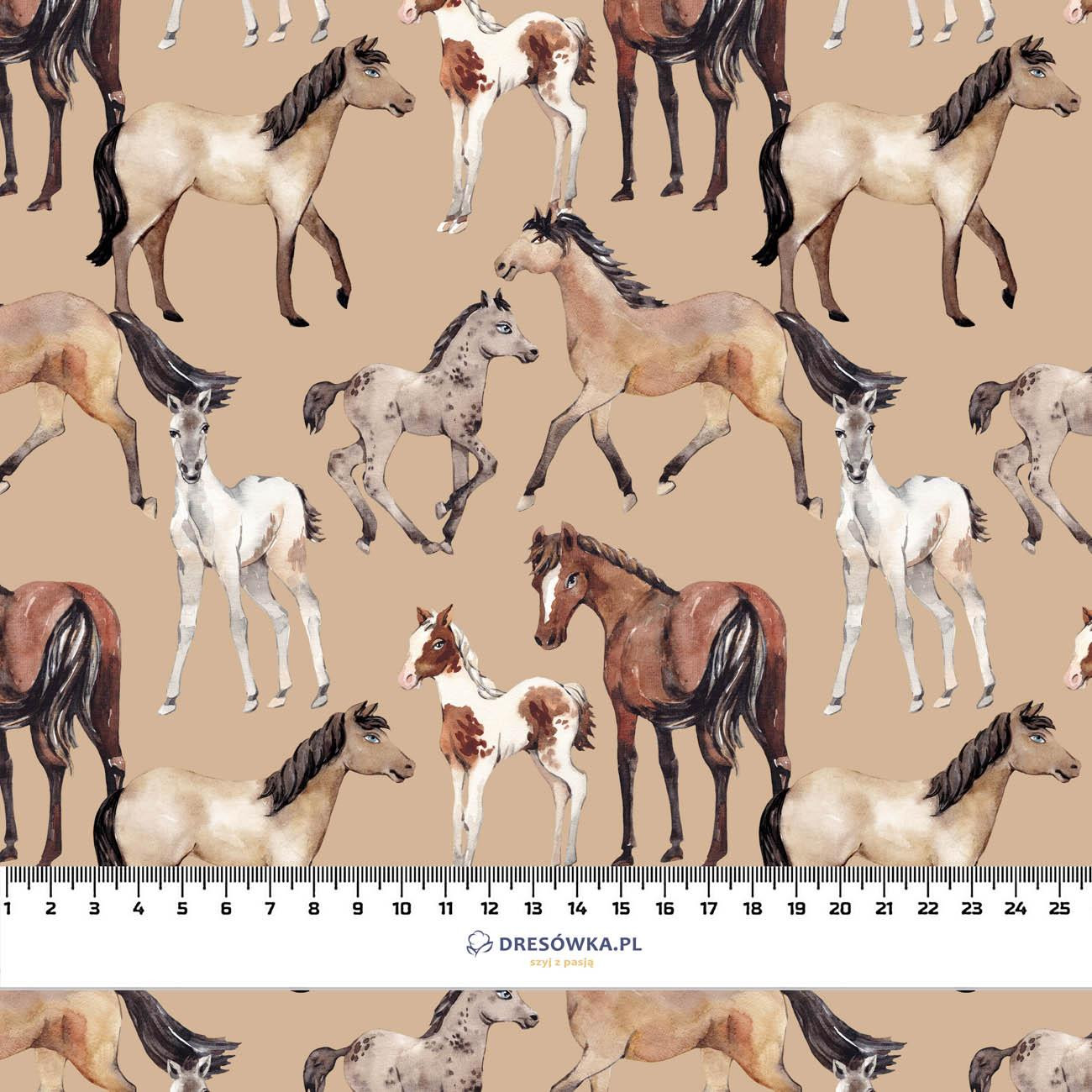 HORSES / beige - Cotton woven fabric