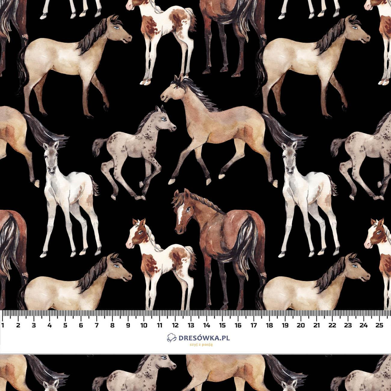 HORSES / black - Cotton woven fabric