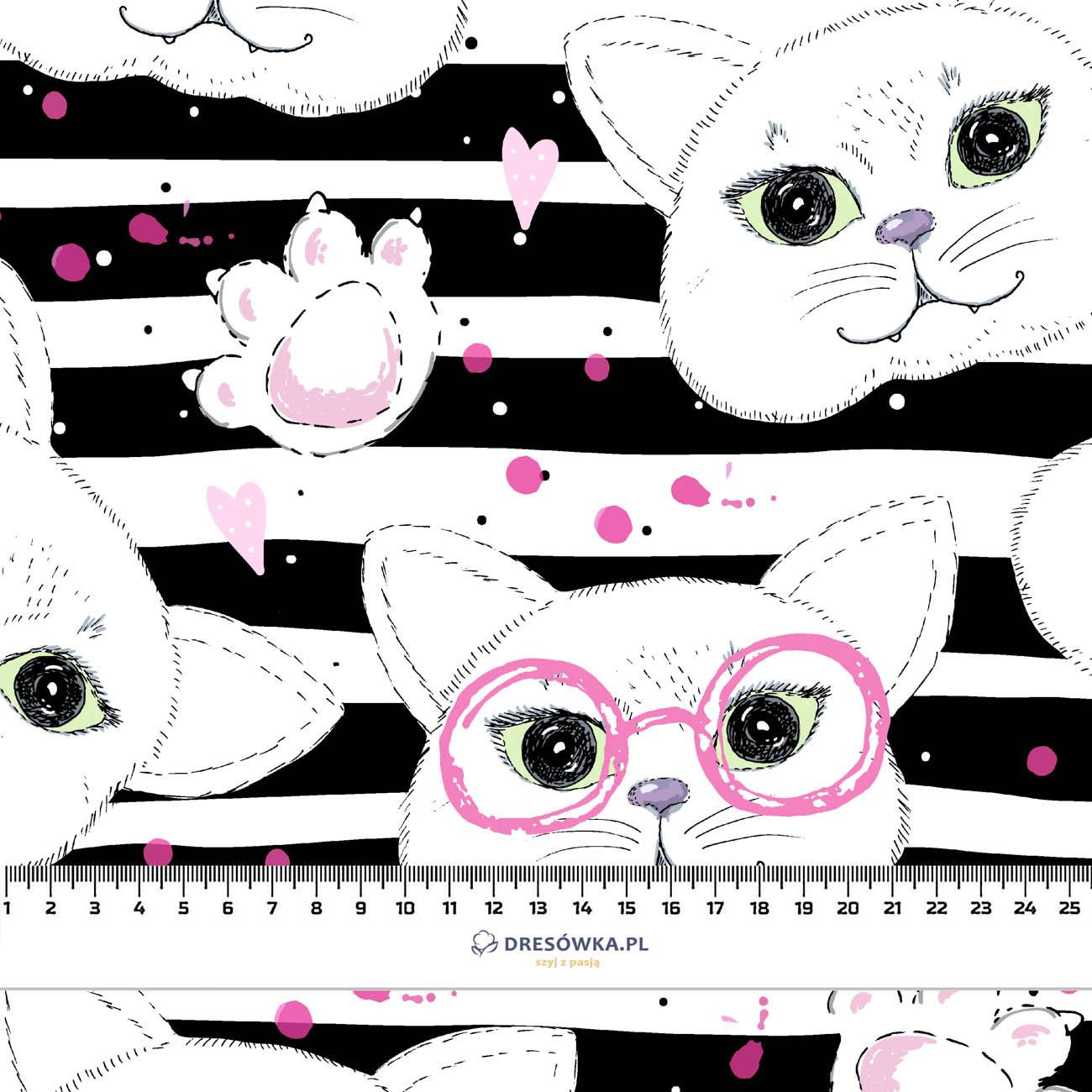 CATS IN GLASSES / pink  - Waterproof woven fabric