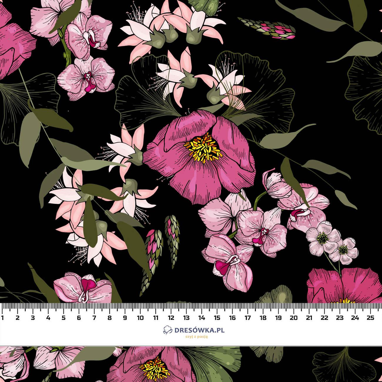 PINK FLOWERS PAT. 2 - looped knit fabric with elastane ITY