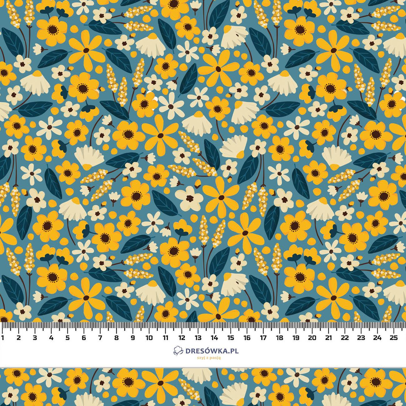 SMALL FLOWERS pat. 2 / blue - looped knit fabric