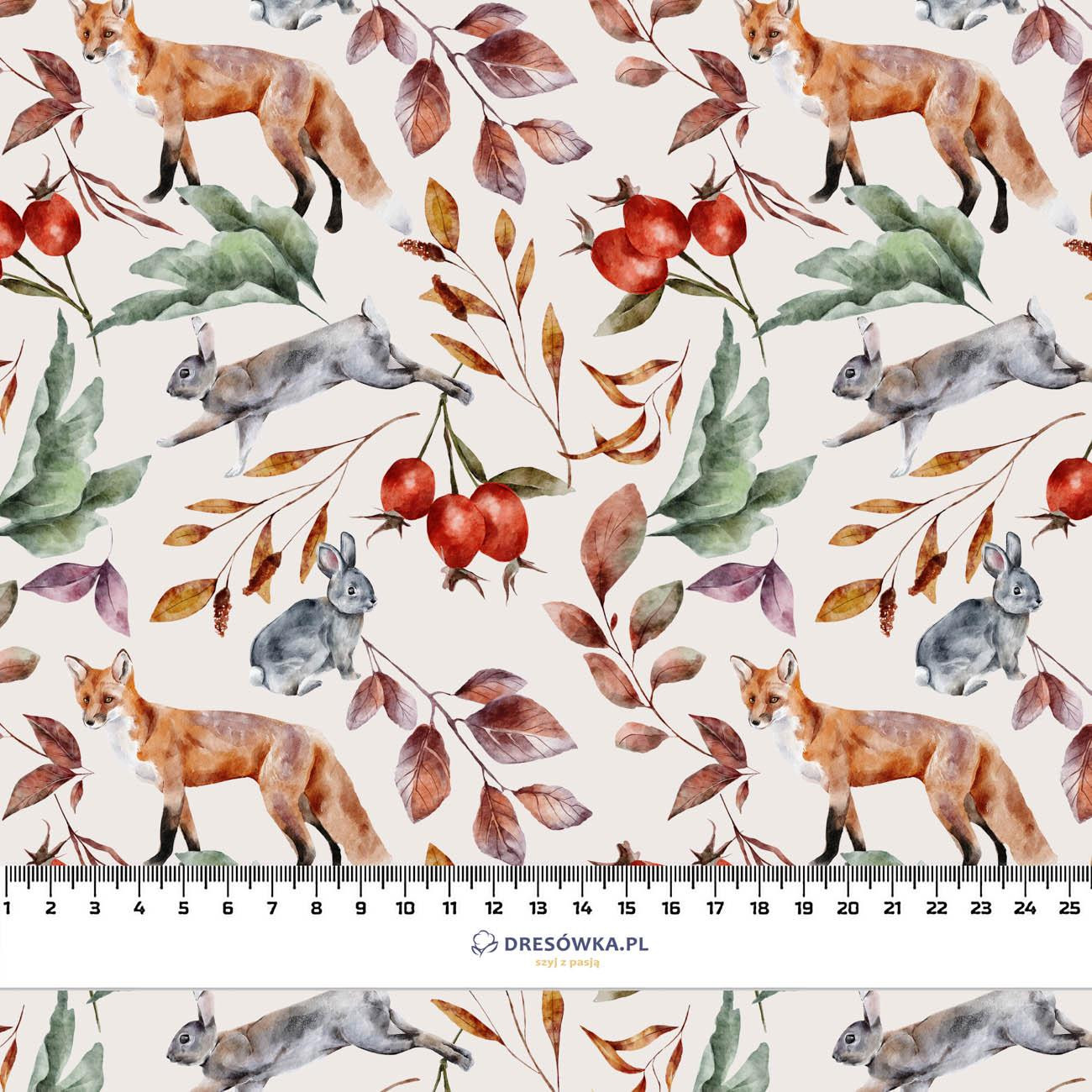 FOREST ANIMALS PAT. 2 / WHITE (COLORFUL AUTUMN) - looped knit fabric