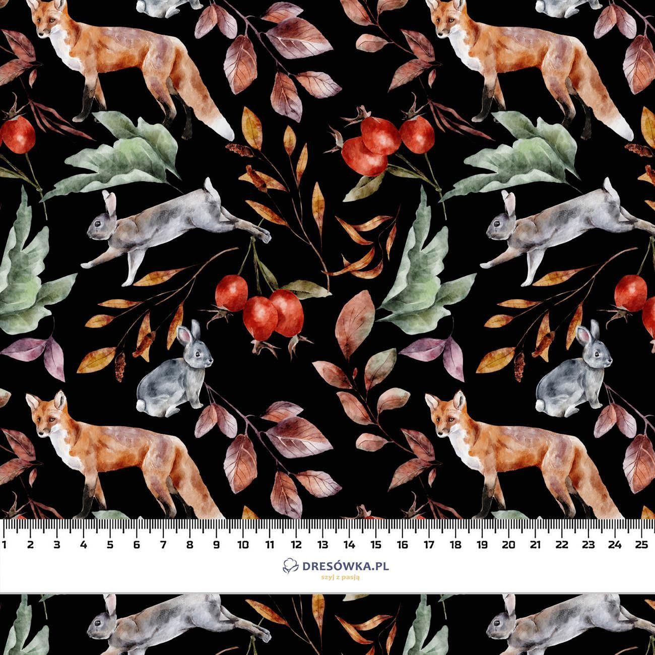 FOREST ANIMALS PAT. 2 / BLACK (COLORFUL AUTUMN) - Cotton woven fabric