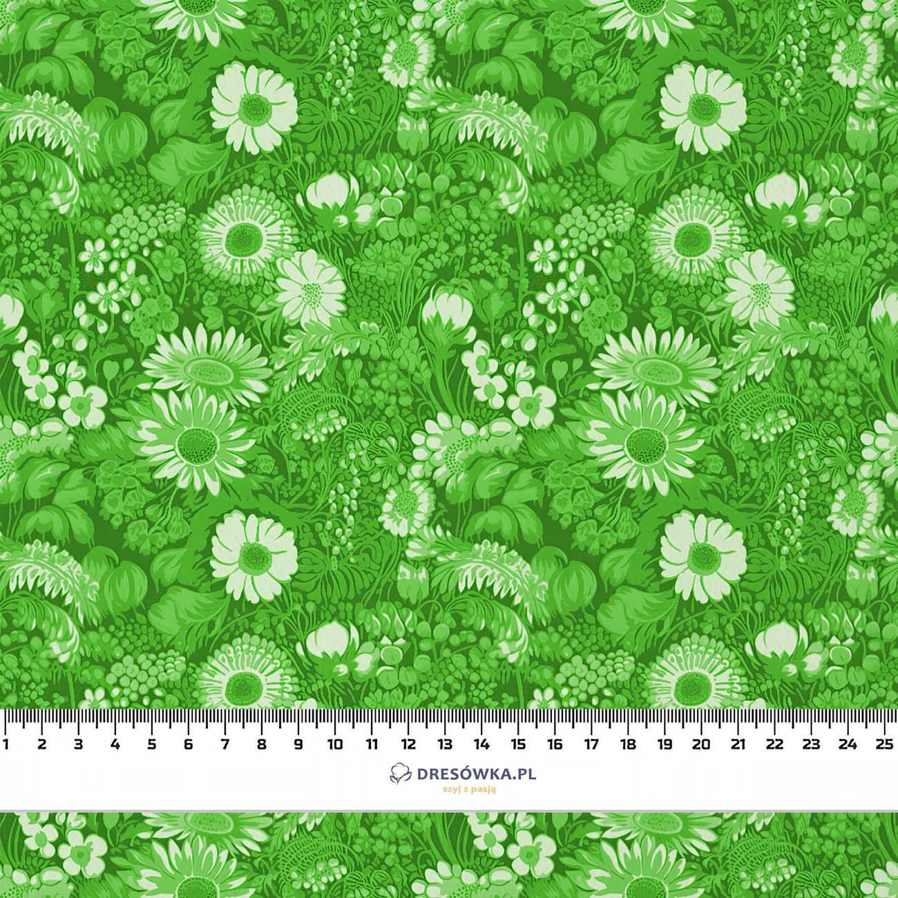 LIME GREEN / FLOWERS - Waterproof woven fabric