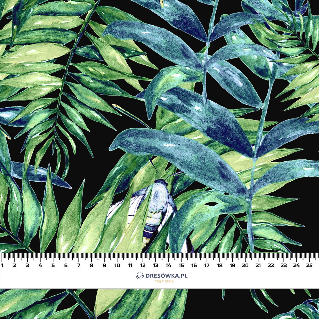 LEAVES AND INSECTS PAT. 6 (TROPICAL NATURE) / black- single jersey with elastane ITY