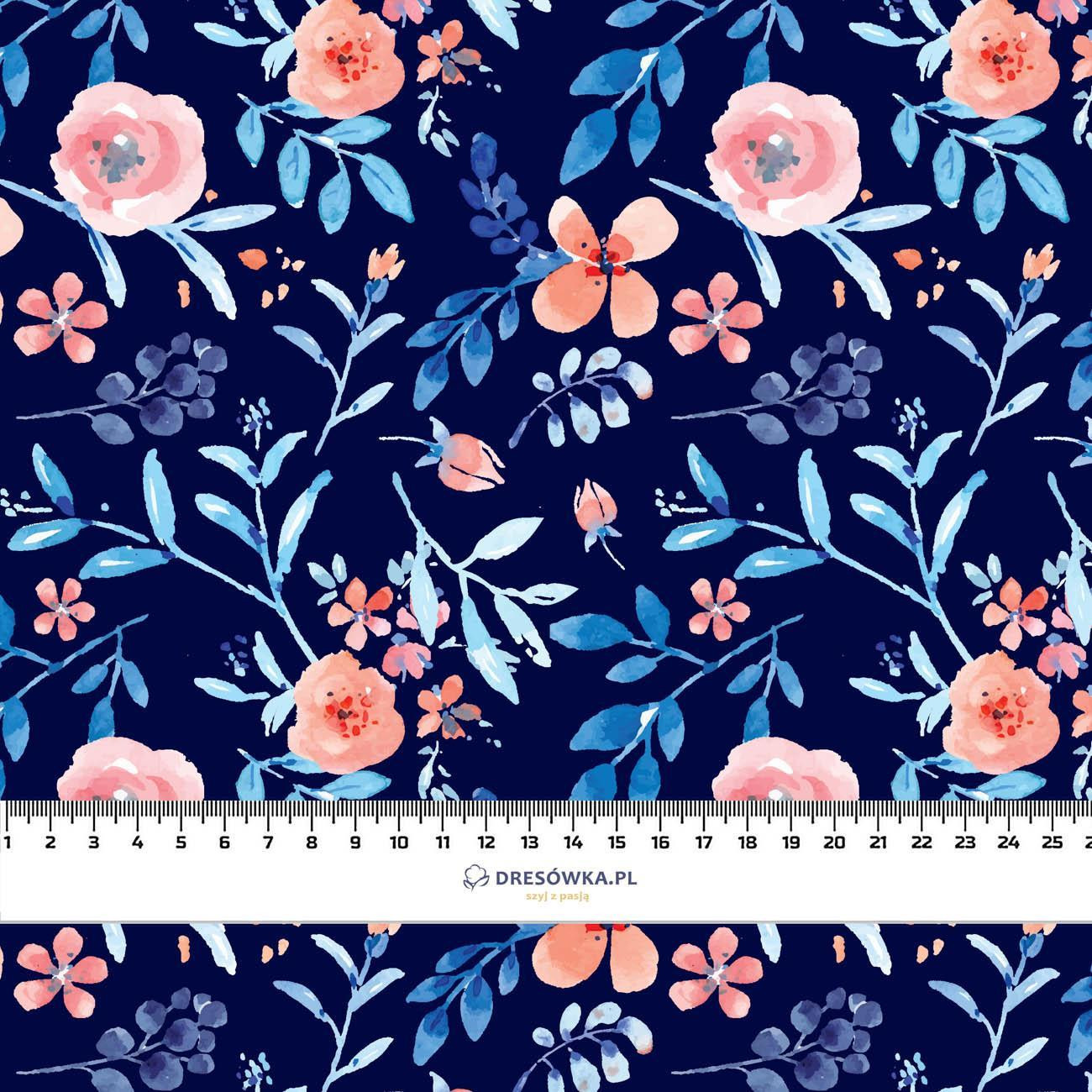 PAINTED PEONIES / navy - Cotton woven fabric