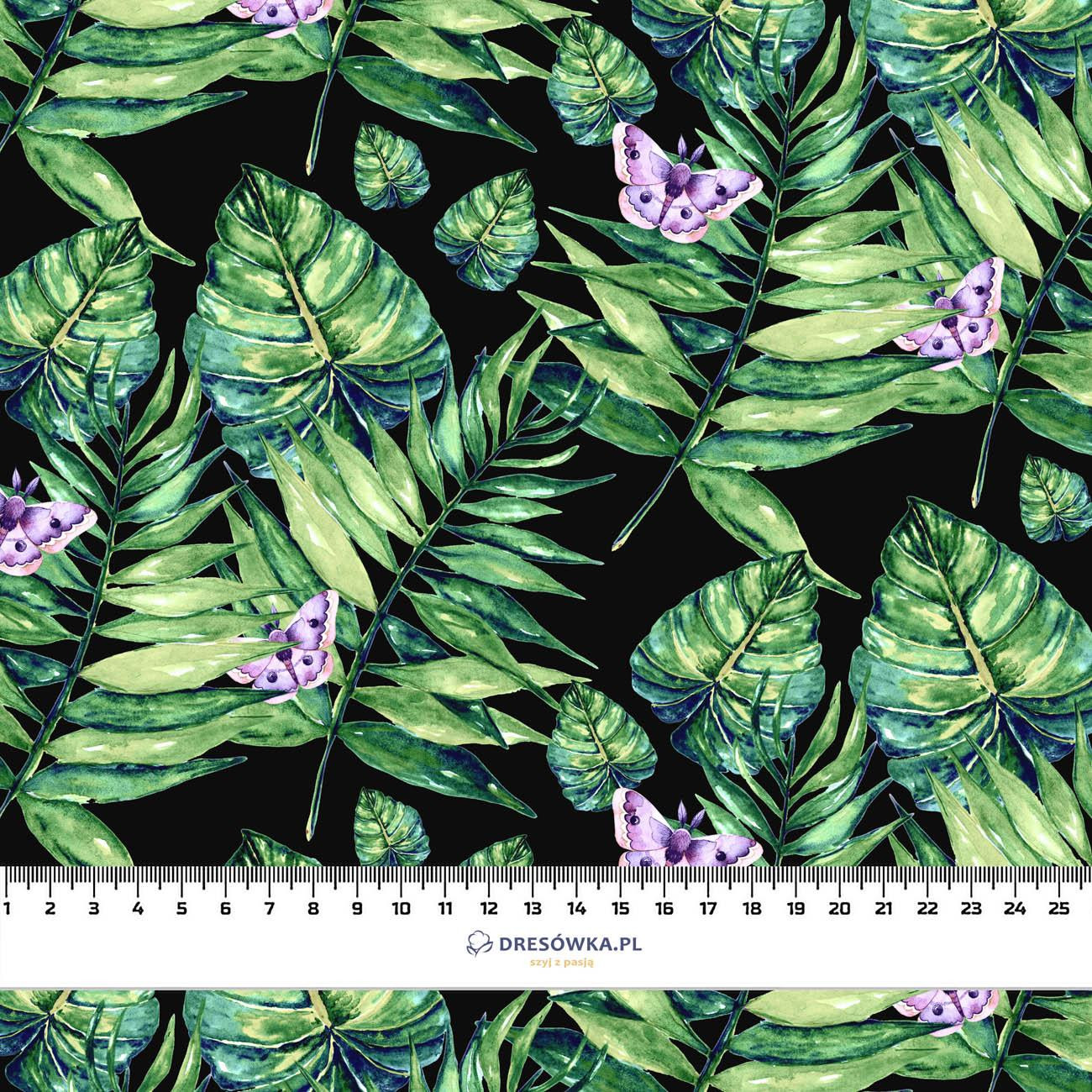 MINI LEAVES AND INSECTS PAT. 4 (TROPICAL NATURE) / black - looped knit fabric with elastane ITY