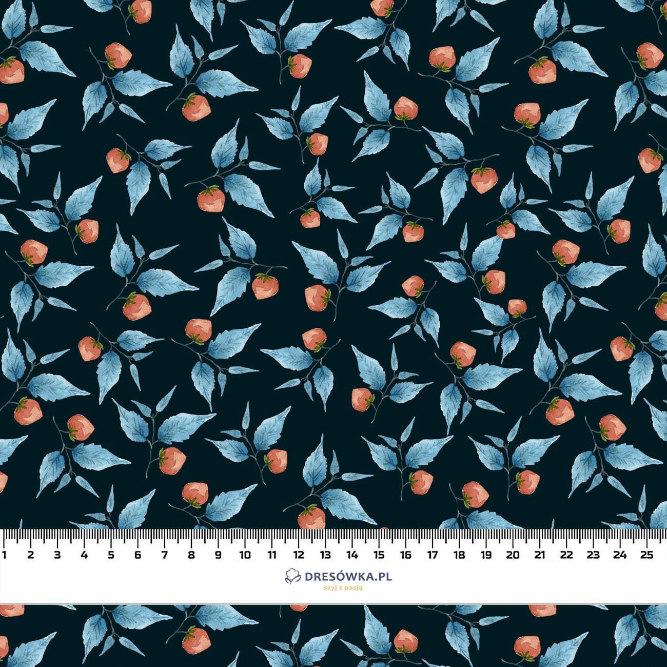 48cm BLUE LEAVES / black - looped knit fabric with elastane ITY