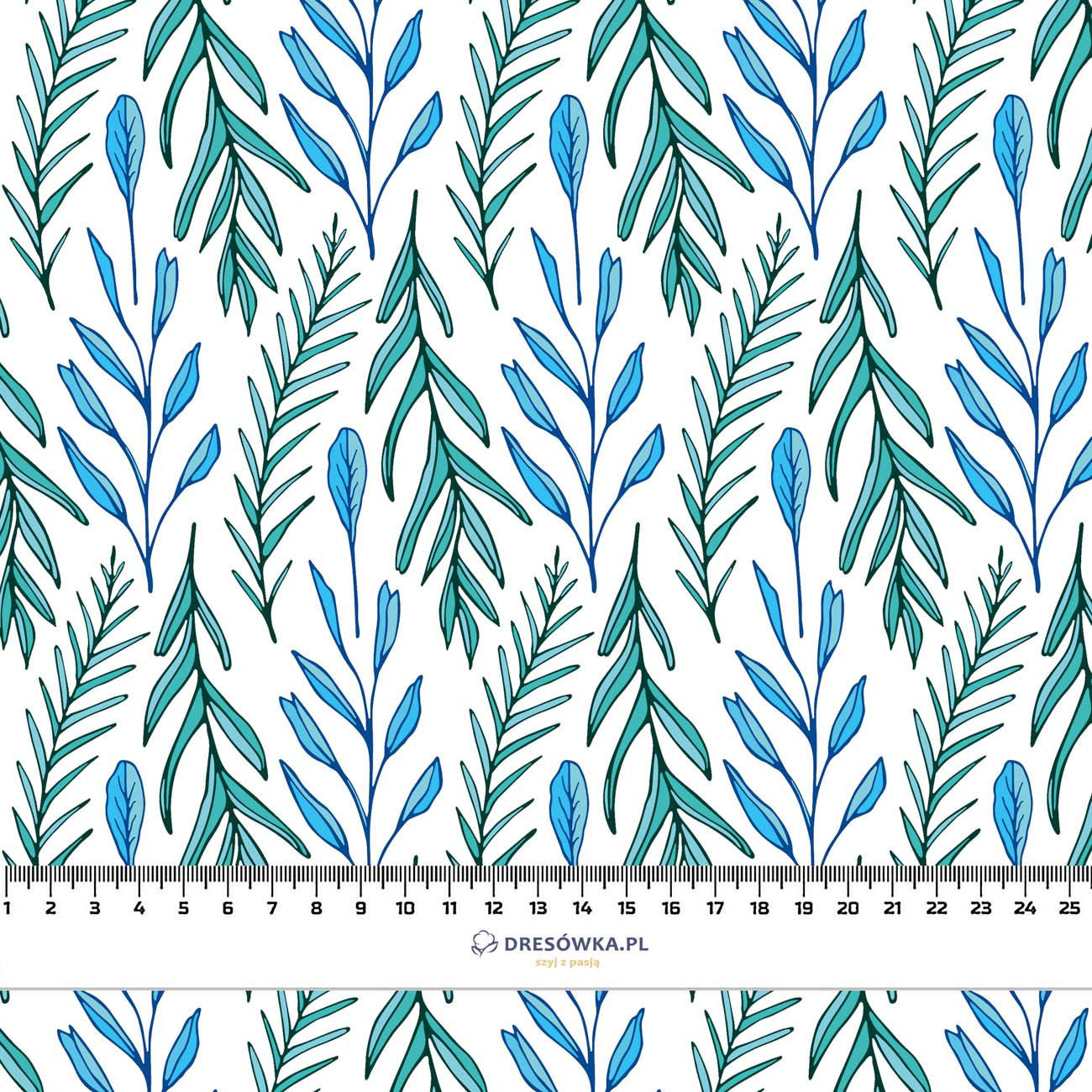 BLUE LEAVES pat. 3 / white - Cotton woven fabric