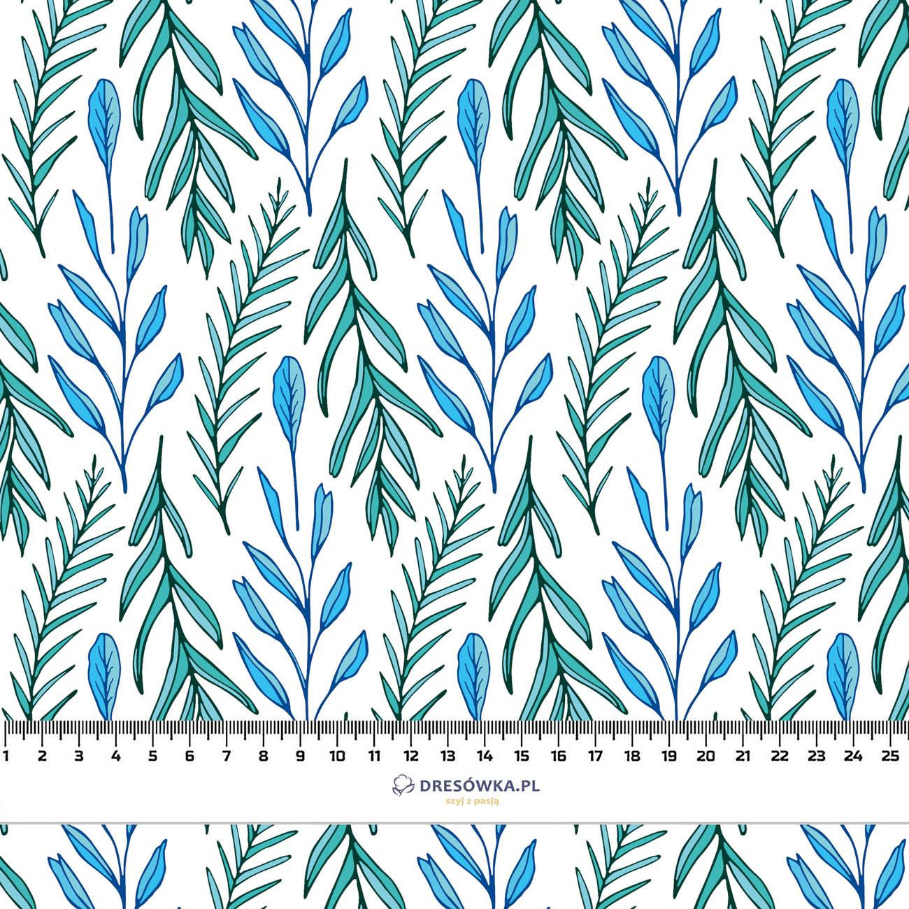 BLUE LEAVES pat. 3 / white - Waterproof woven fabric