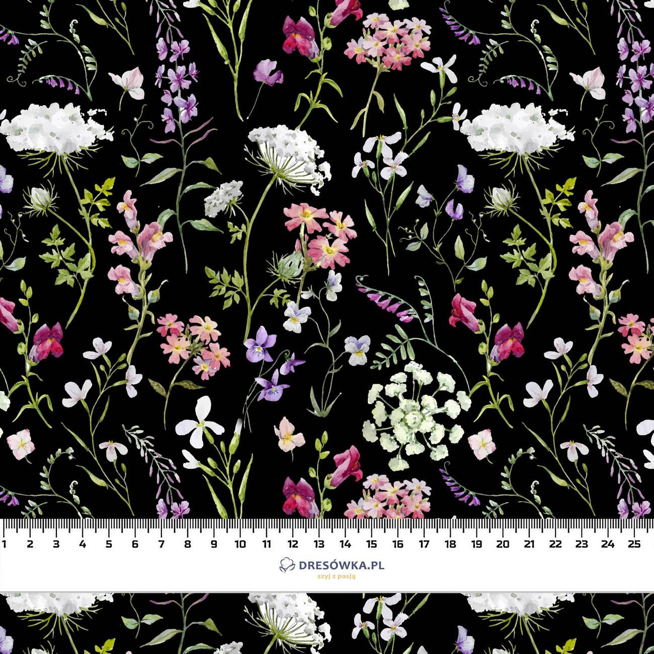 PASTEL FLOWERS / black - looped knit fabric with elastane ITY