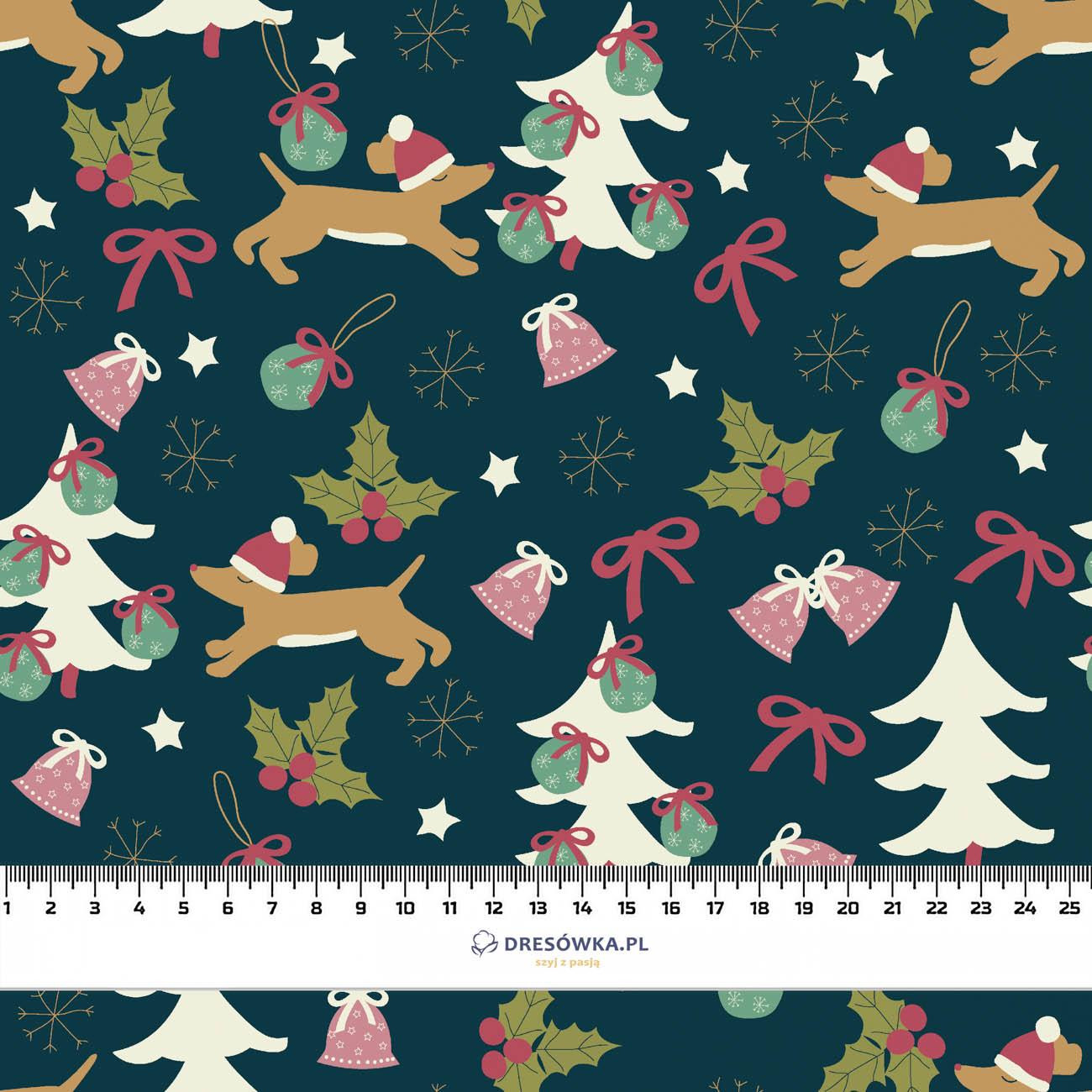 DOGS WITH CHRISTMAS TREES - looped knit fabric with elastane ITY