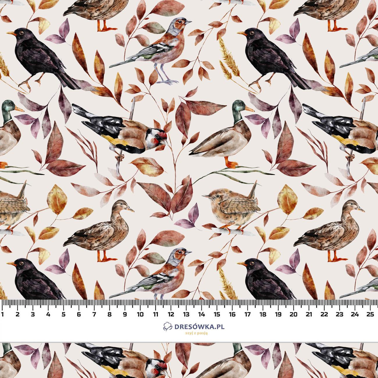 BIRDS PAT. 2 / WHITE (COLORFUL AUTUMN) - Cotton woven fabric