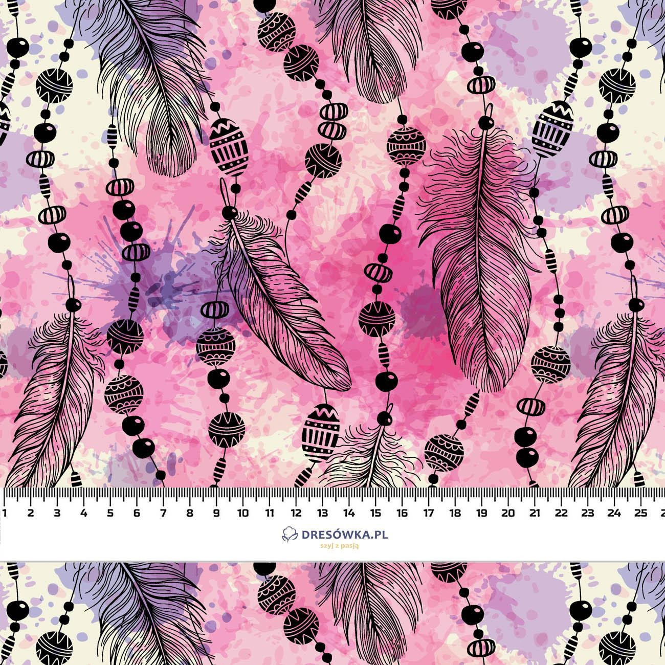 PINK FEATHERS AND BEADS - viscose woven fabric