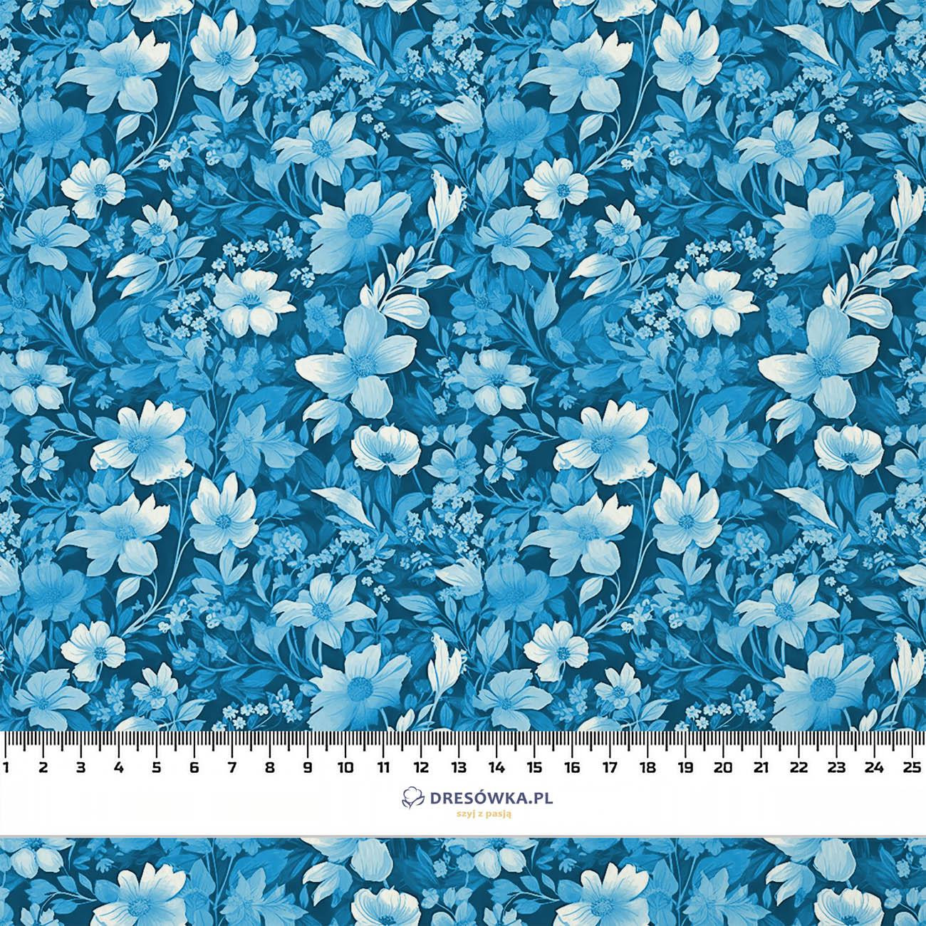 TRANQUIL BLUE / FLOWERS - looped knit fabric