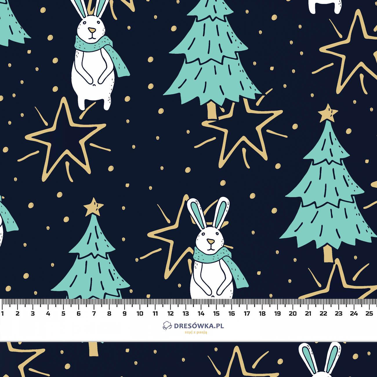 HARES WITH CHRISTMAS TREES - looped knit fabric with elastane ITY