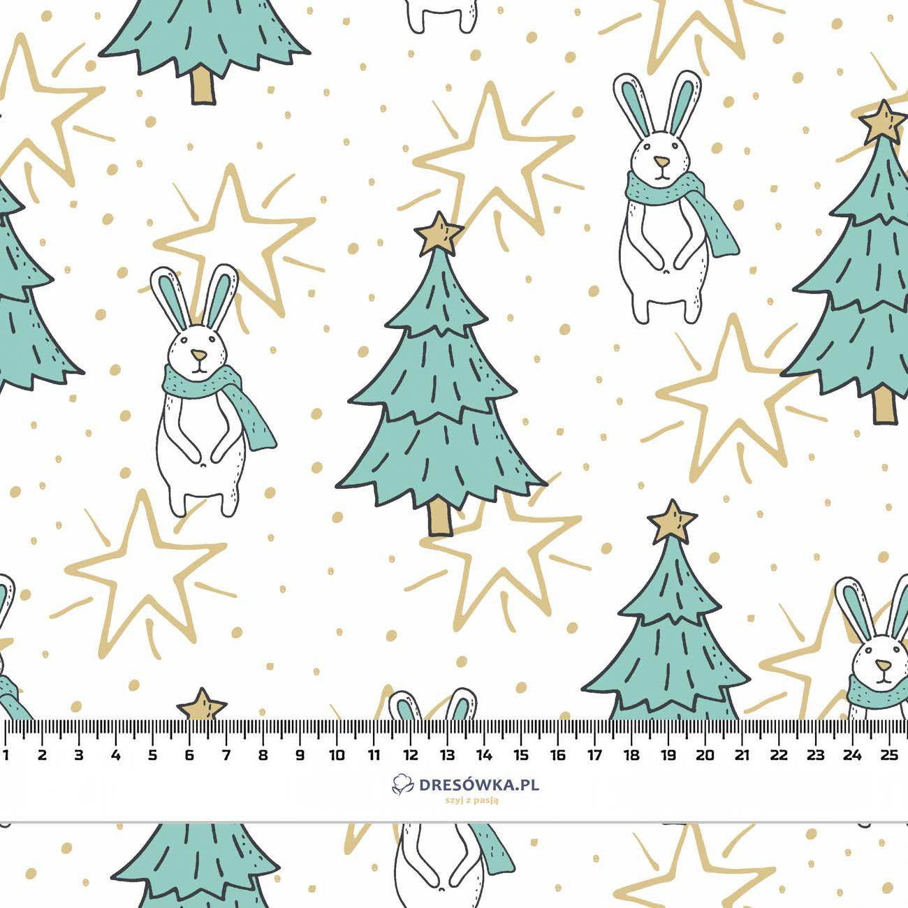 HARES WITH CHRISTMAS TREES / white - Satin