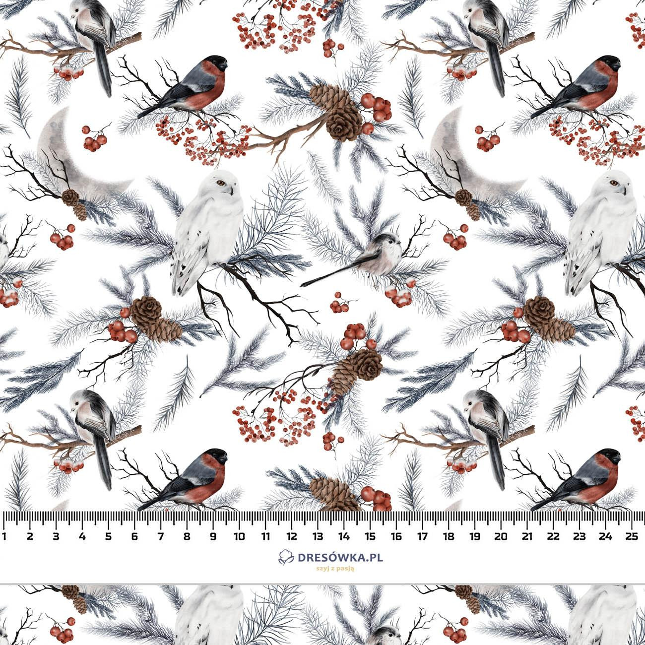 WINTER BIRDS pat. 1 (WINTER IN PARK) - Woven Fabric for tablecloths