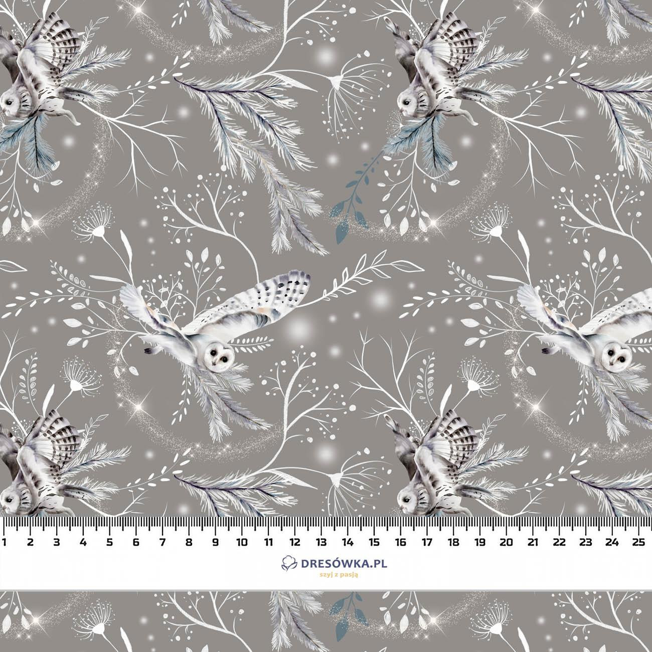 WINTER OWLS / grey (WINTER IN PARK) - Cotton woven fabric