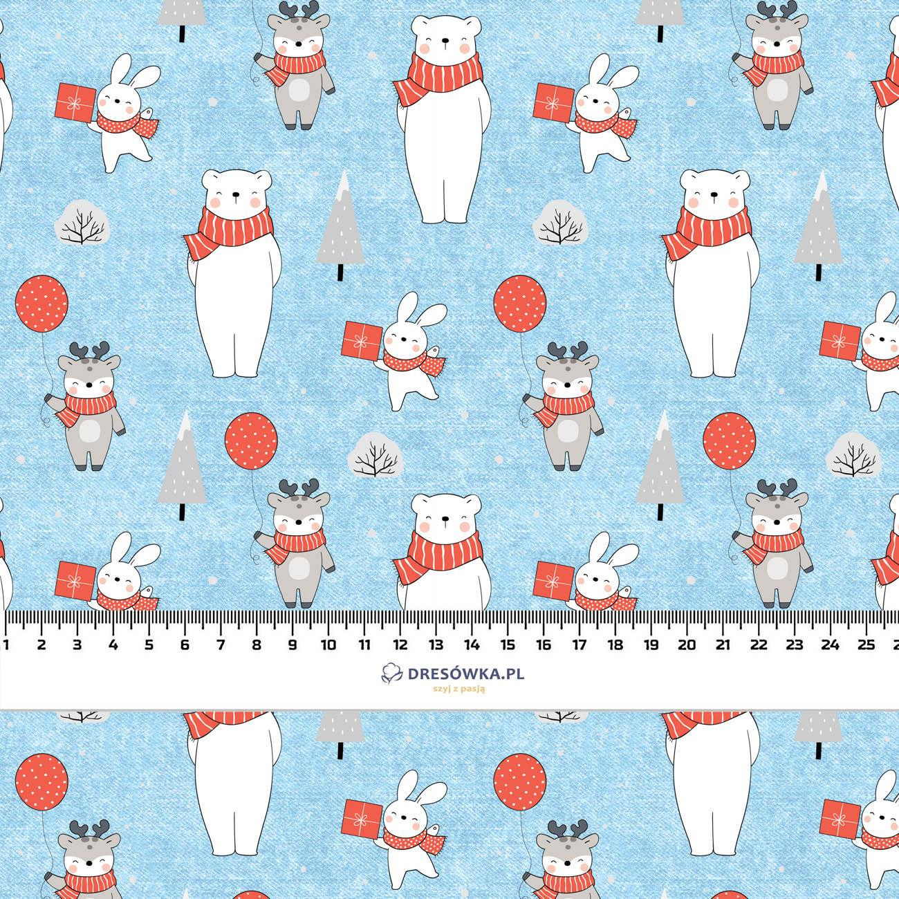ANIMALS IN SCARVES PAT. 2 (WINTER FUN) / ACID WASH LIGHT BLUE - Waterproof woven fabric