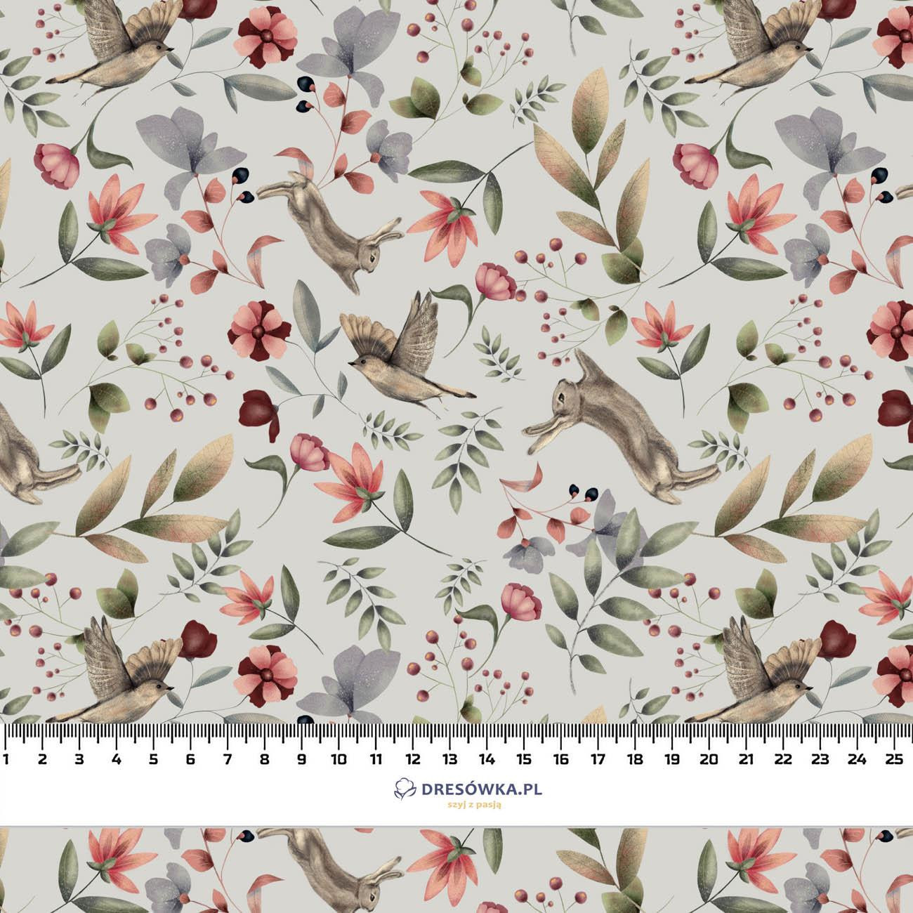HARES AND BIRDS (INTO THE WOODS) - Cotton woven fabric