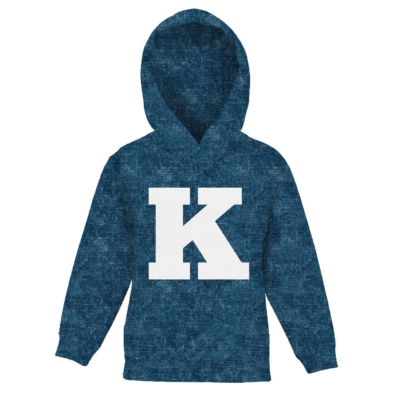 KID'S HOODIE (ALEX) - "K" / acid wash dark blue - sewing set