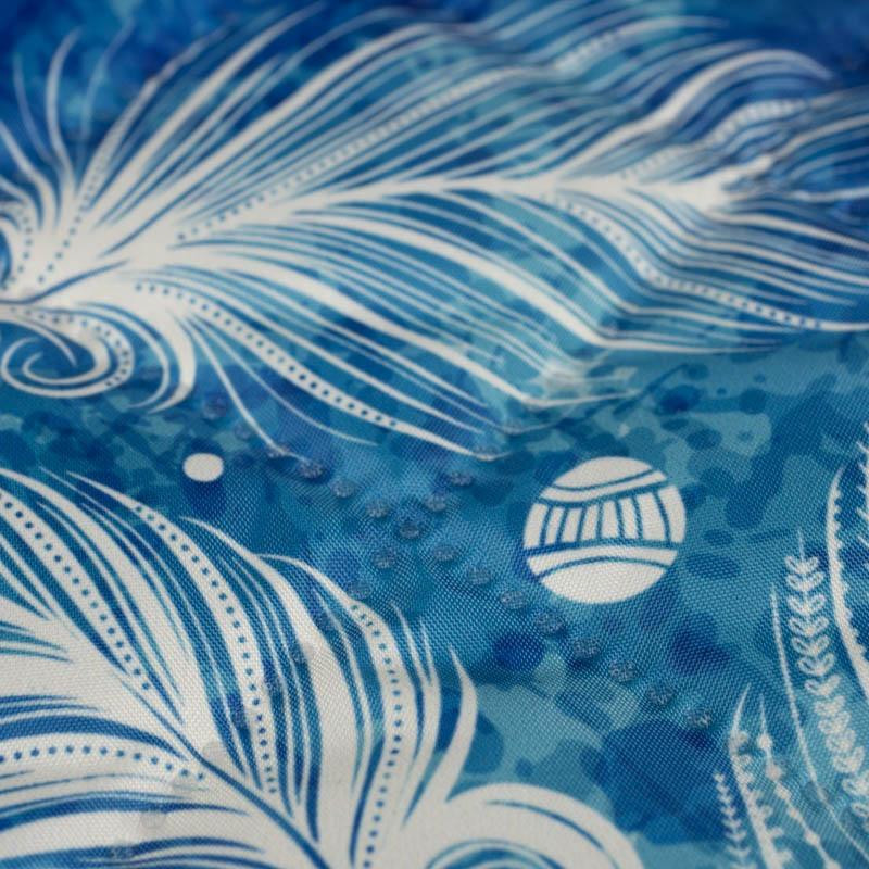 WHITE FEATHERS / blue - Quilted nylon fabric 