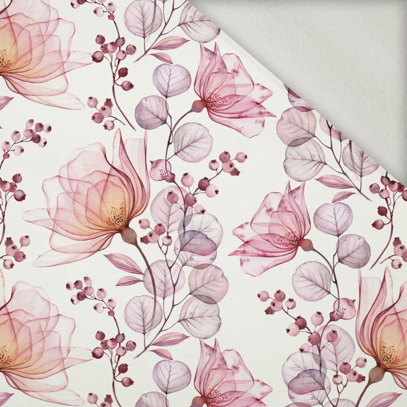FLOWERS pat. 4 (pink) - brushed knit fabric with teddy / alpine fleece