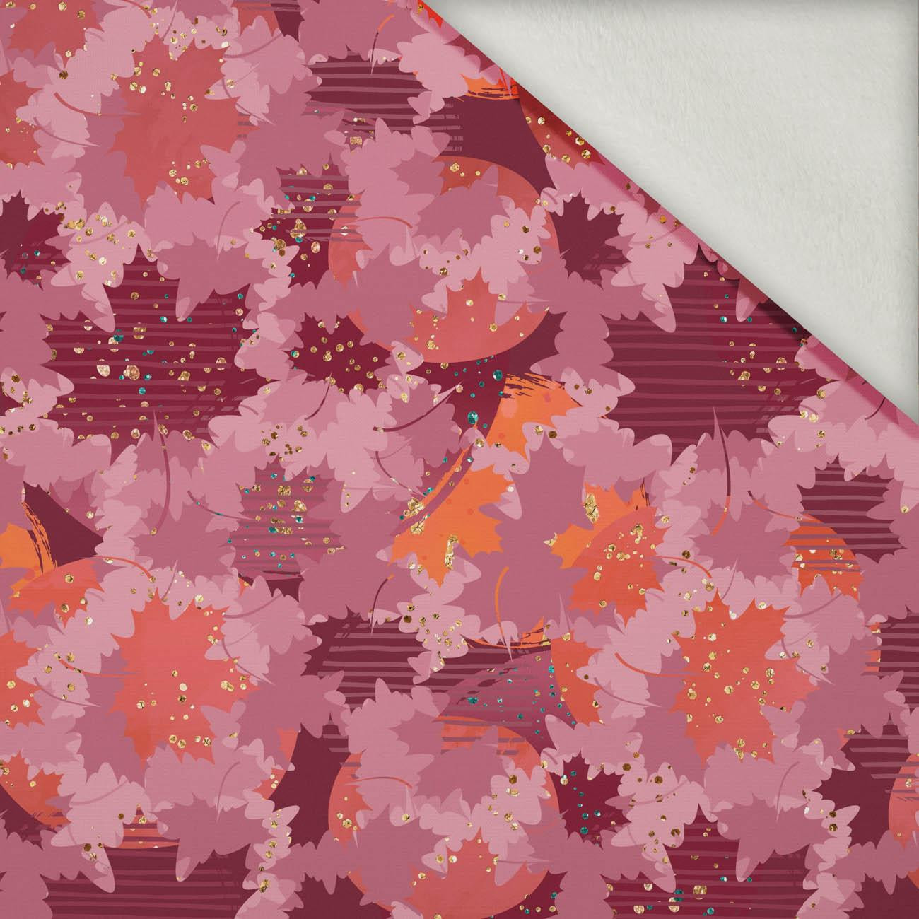 PINK LEAVES (GLITTER AUTUMN) - brushed knit fabric with teddy / alpine fleece