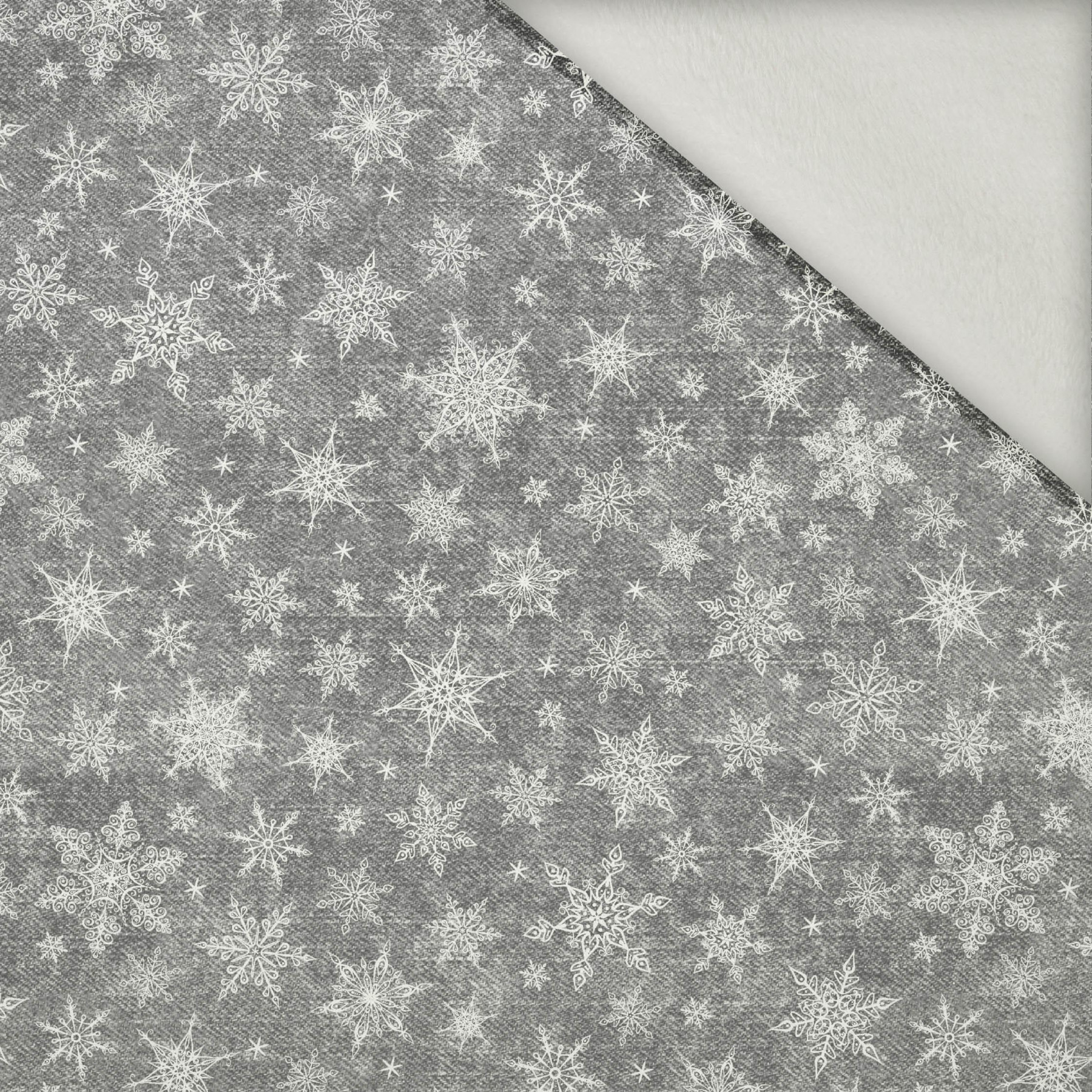 SNOWFLAKES PAT. 2 / ACID WASH GREY  - brushed knit fabric with teddy / alpine fleece