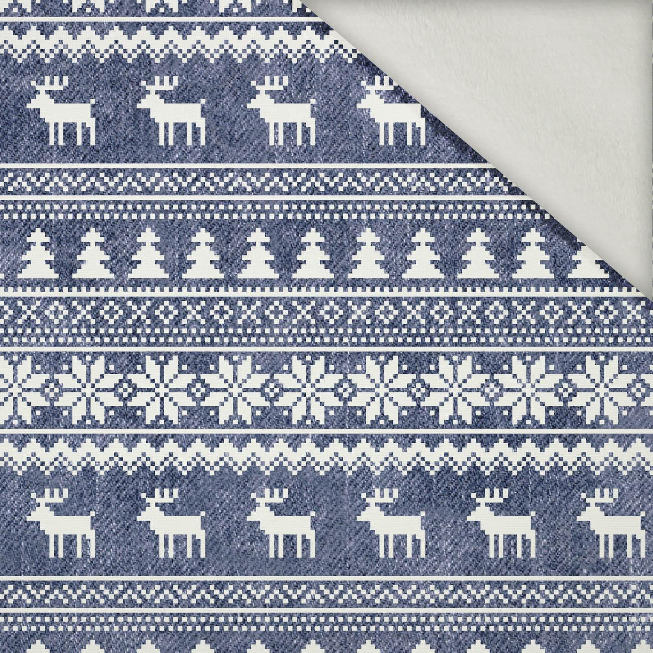 REINDEERS PAT. 2 / ACID WASH DARK BLUE - brushed knit fabric with teddy / alpine fleece