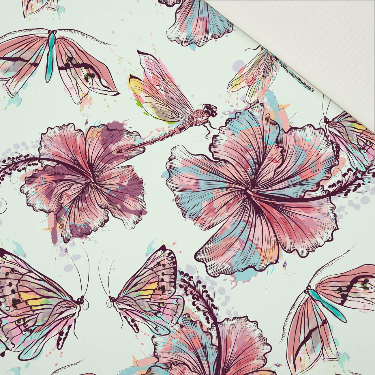 HIBISCUS AND BUTTERFLIES - Cotton drill