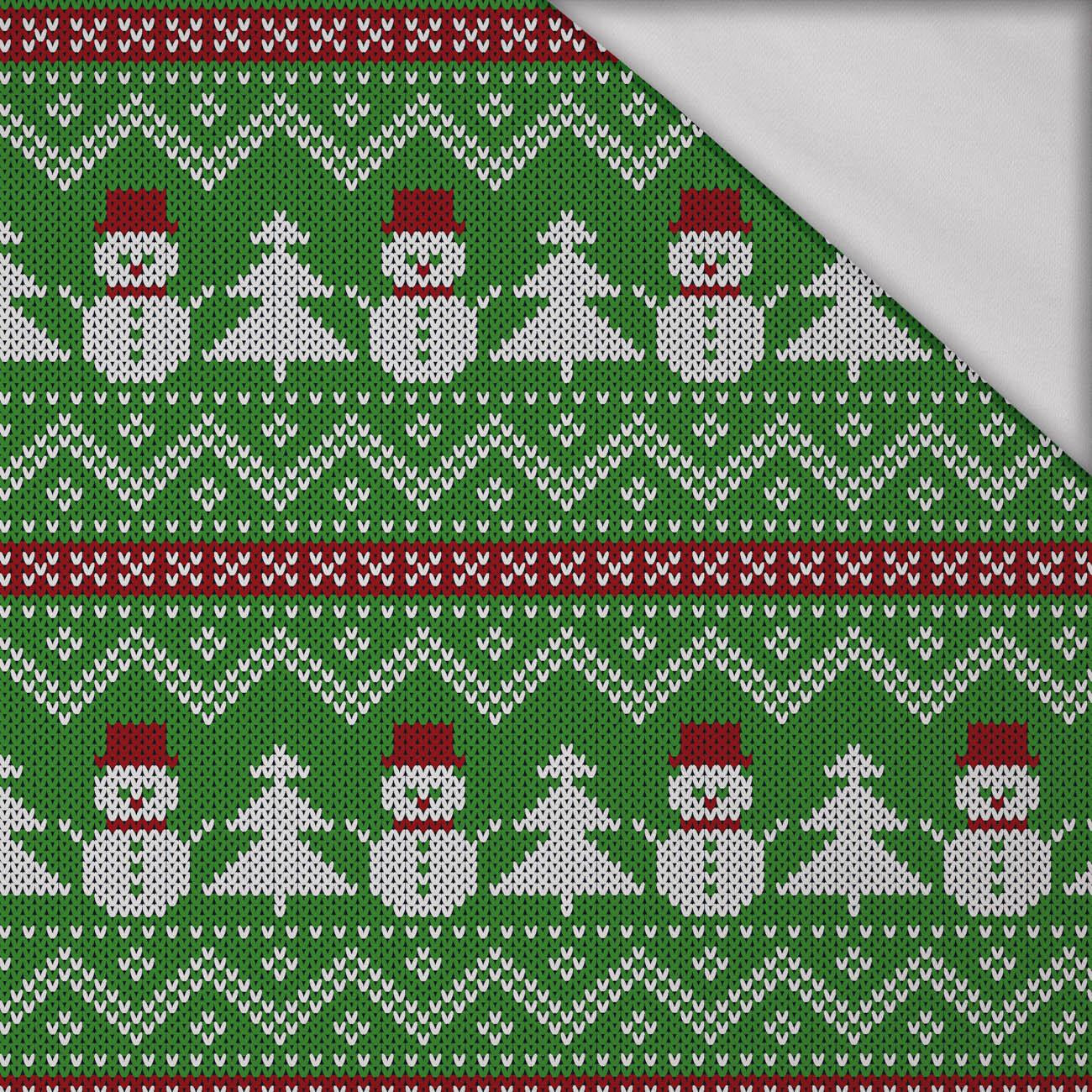 SNOWMEN WITH CHRISTMAS TREES / green  - Cotton interlock