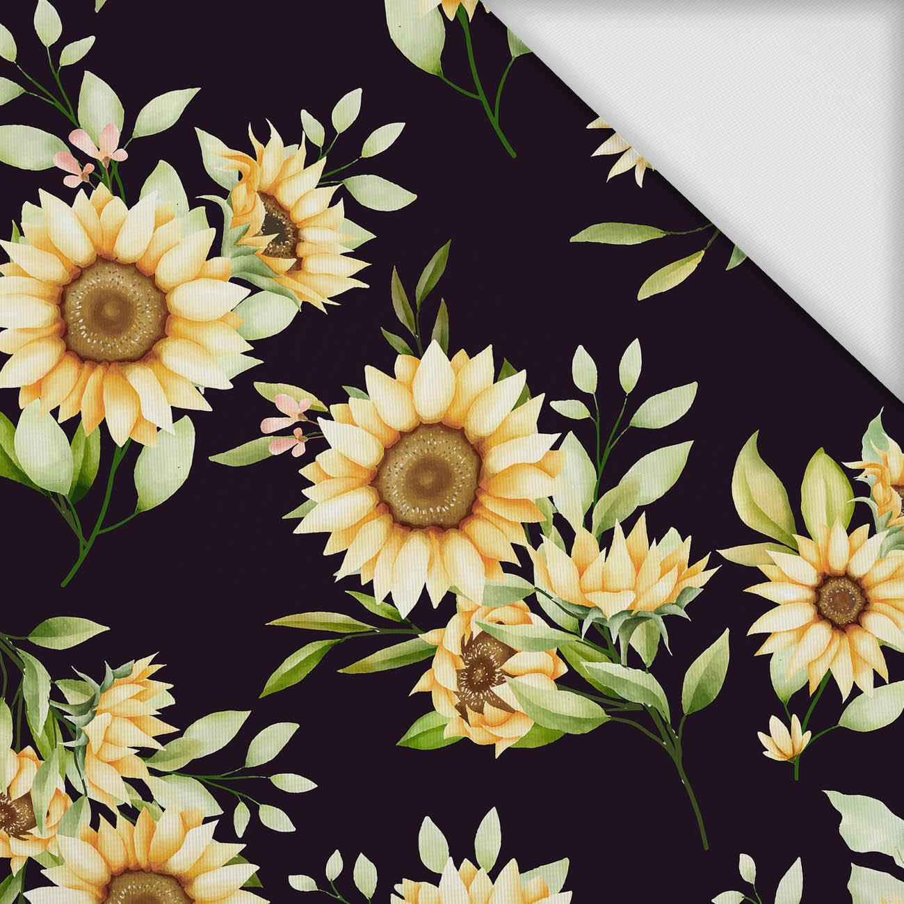 SUNFLOWERS PAT. 6 / black - Woven fabric for outdoor curtains