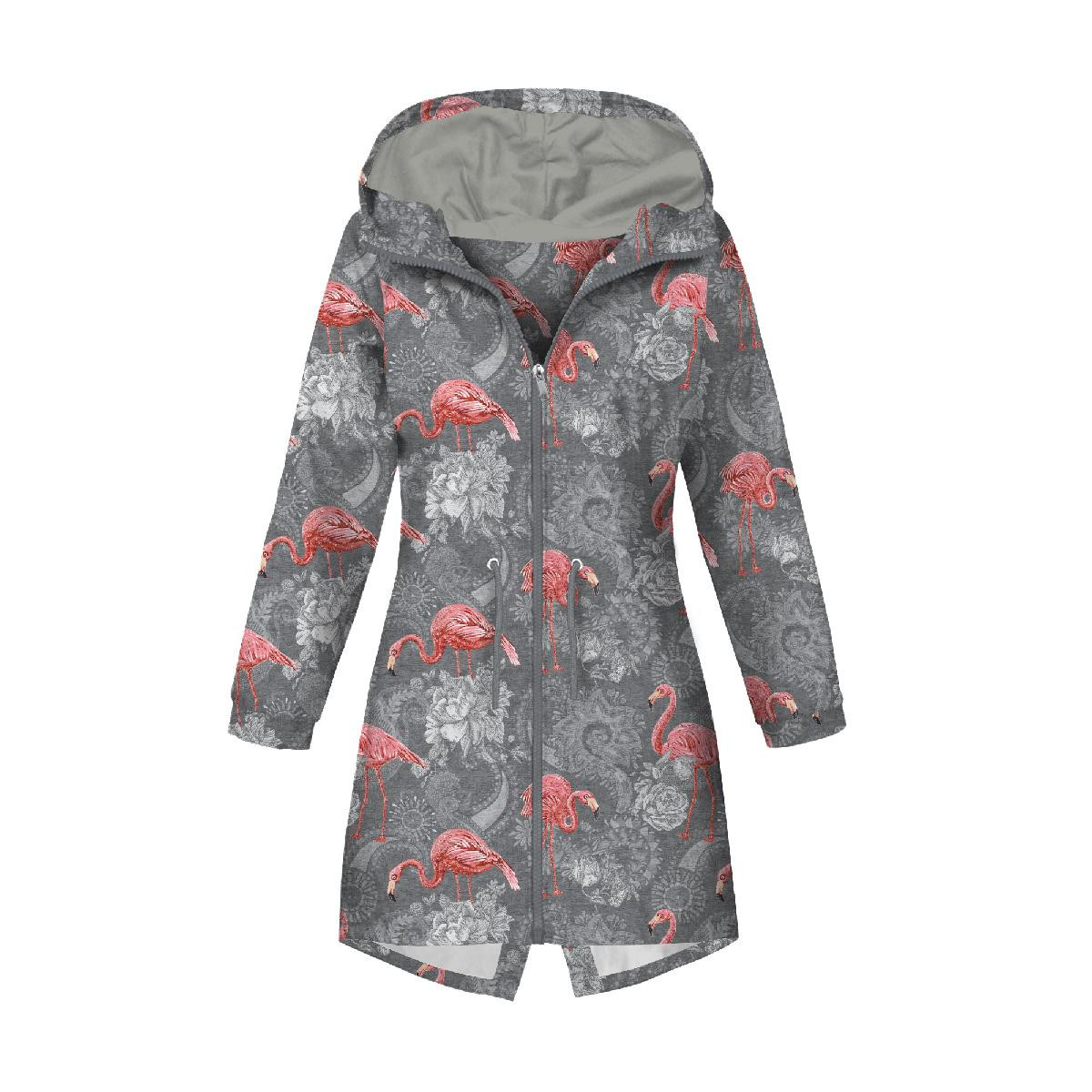 WOMEN'S PARKA (ANNA) - FLAMINGOS AND ROSES / grey - softshell