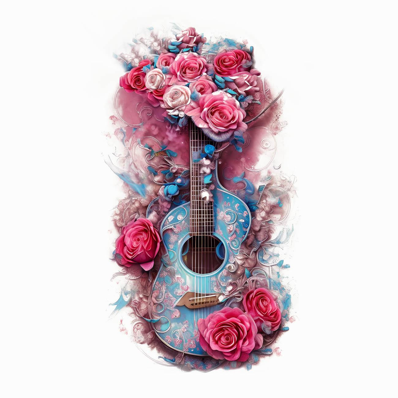 GUITAR WITH ROSES - panel (60cm x 50cm)