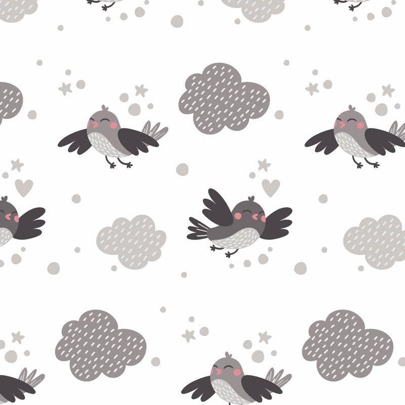 SPARROWS / clouds (CATS WORLD) / white - Waterproof woven fabric