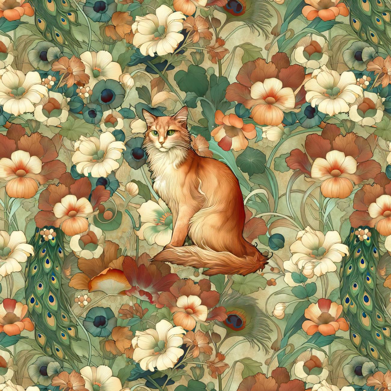 ART NOUVEAU CATS & FLOWERS PAT. 2 - panel (60cm x 50cm)