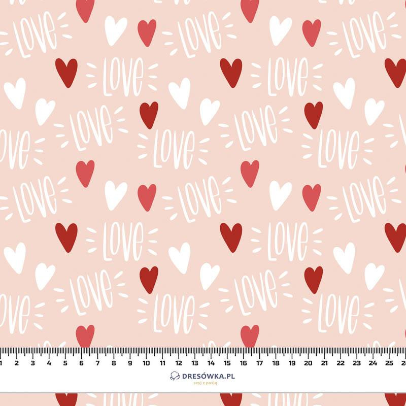 LOVE / RED HEARTS (BIRDS IN LOVE) - looped knit fabric
