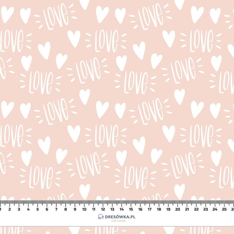 LOVE / WHITE HEARTS (BIRDS IN LOVE) - Cotton woven fabric