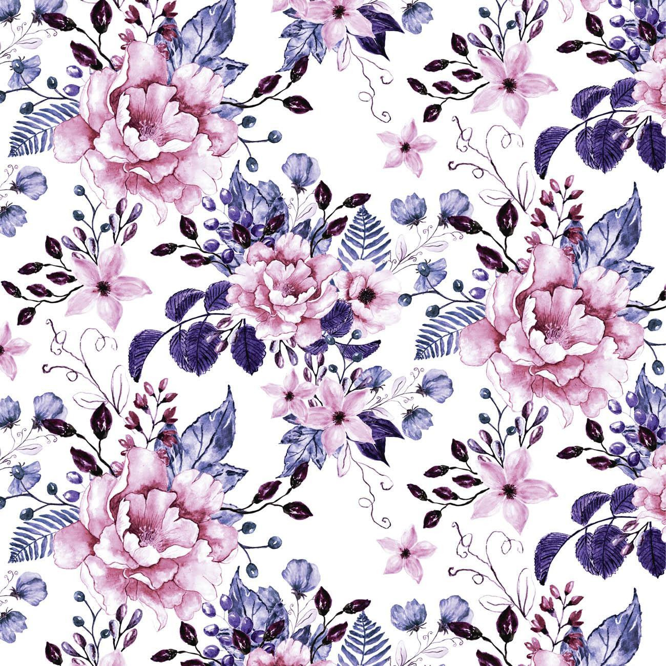 WILD ROSE FLOWERS PAT. 1 (BLOOMING MEADOW) (Very Peri) - Cotton muslin