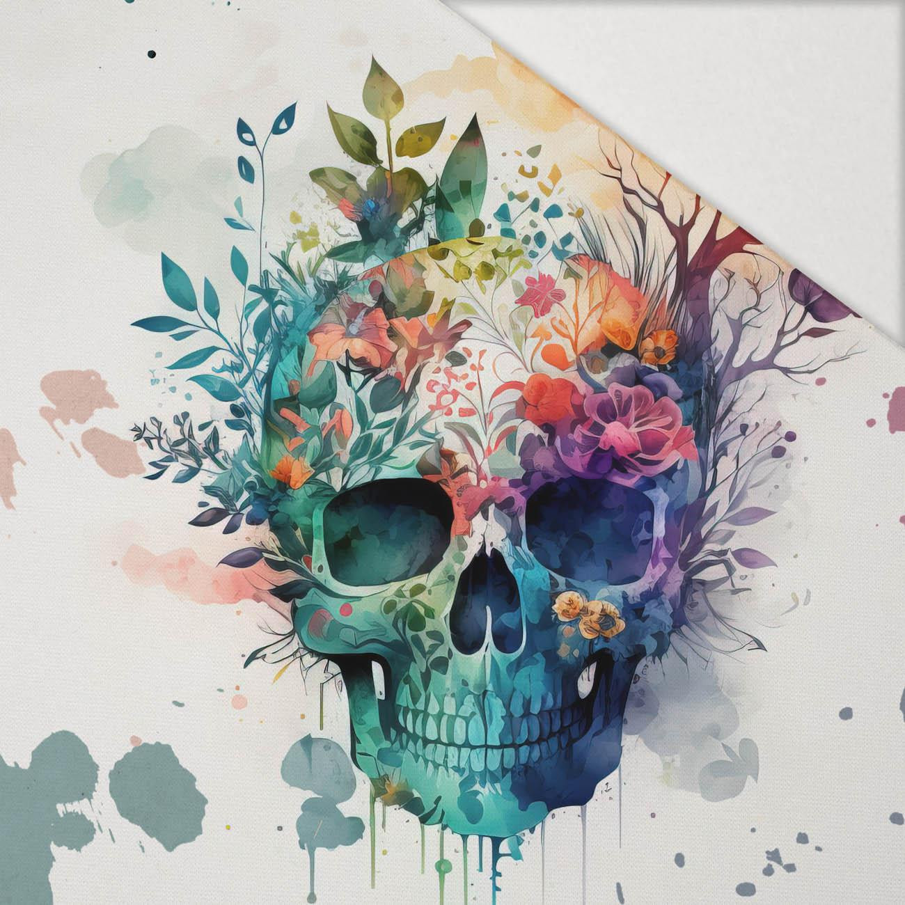 WATERCOLOR SKULL - panel (60cm x 50cm) Hydrophobic brushed knit