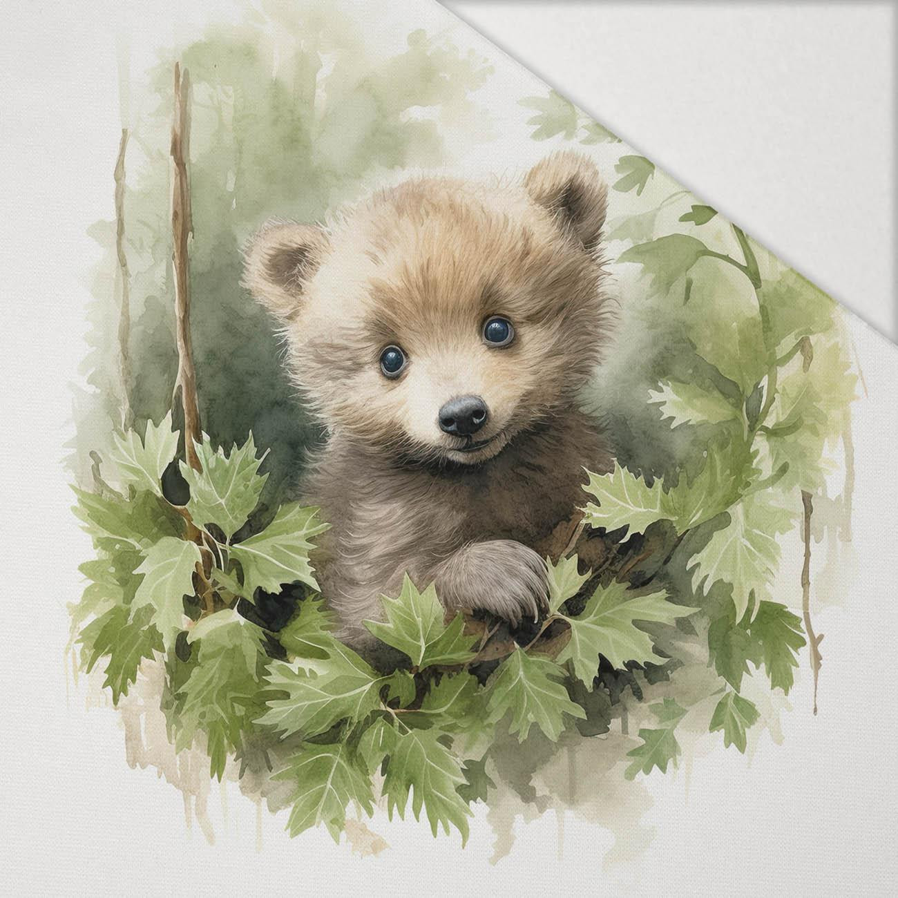 WATERCOLOR LITTLE BEAR - panel (75cm x 80cm) Hydrophobic brushed knit