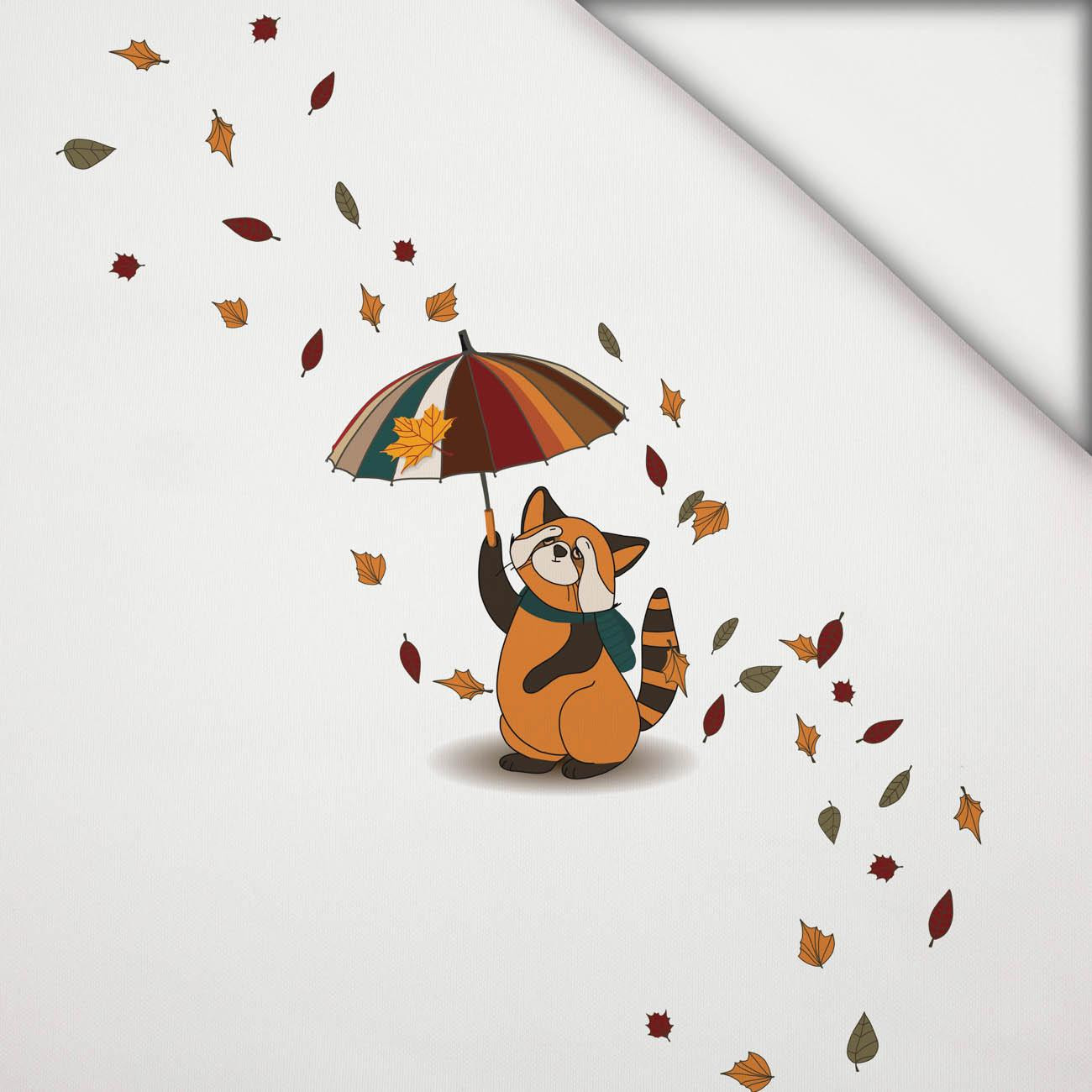 RED PANDA WITH AN UMBRELLA (RED PANDA’S AUTUMN) -  PANEL (60cm x 50cm) light brushed knitwear